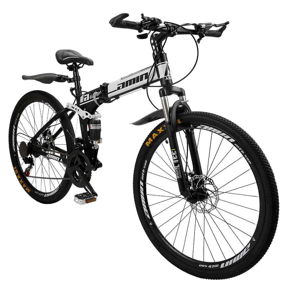 VTT pliant Artudatech 26 pouces Shimano 21 vitesses double frein à disque - Adulte - Rouge