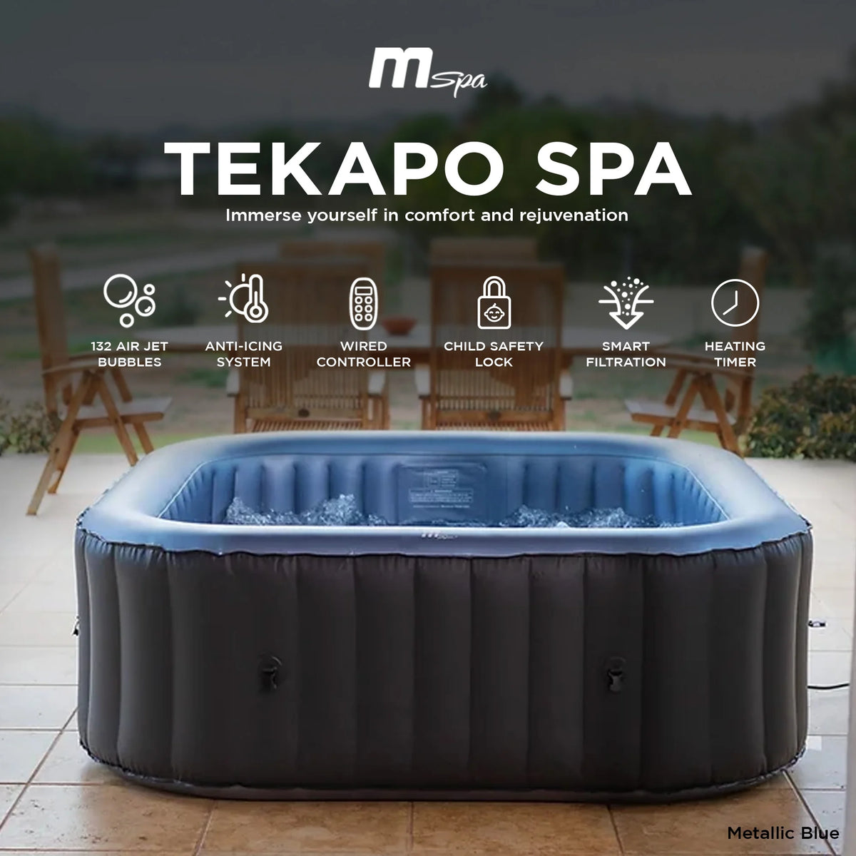 Mspa-USA Spa gonflable carré pour 6 personnes avec système de massage à jets d’air