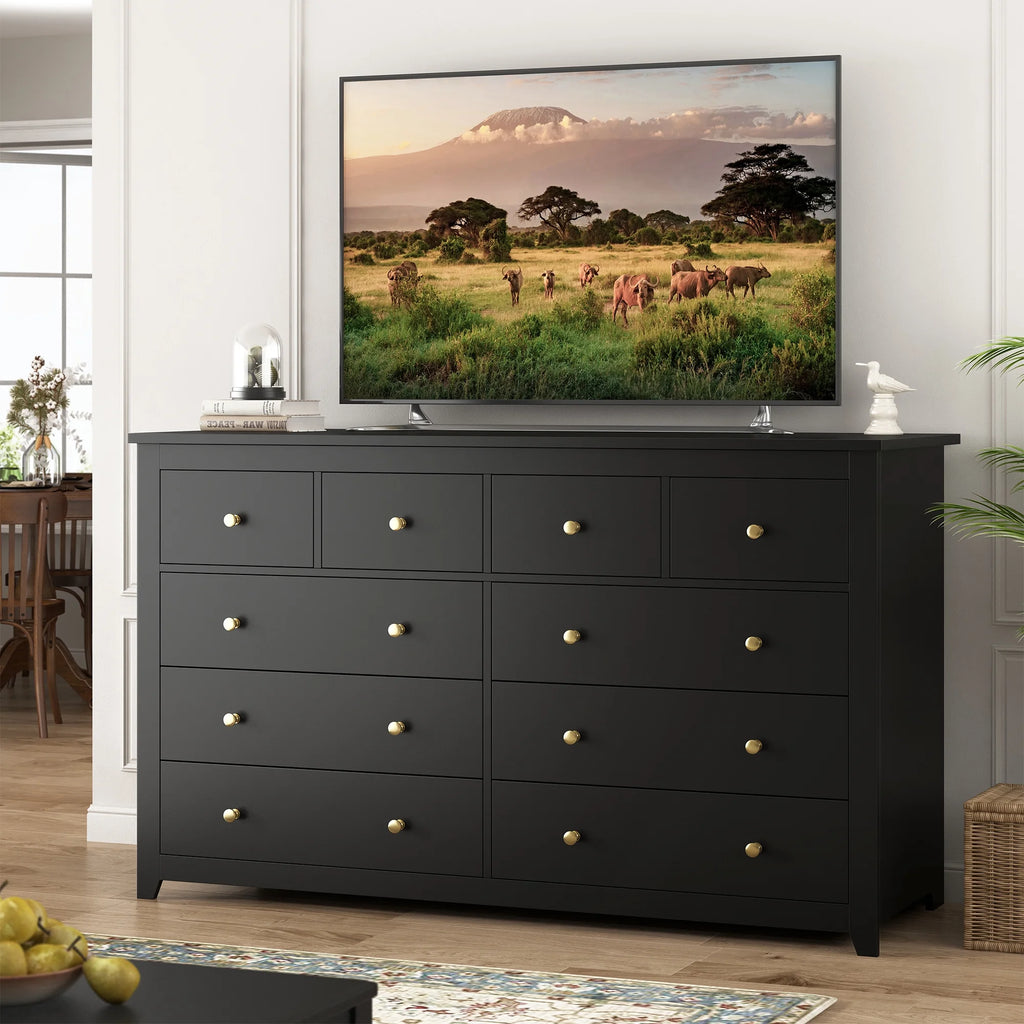 EnHomee Commode blanche pour chambre avec 10 tiroirs, commode moderne en bois, large chiffonnier pour adultes