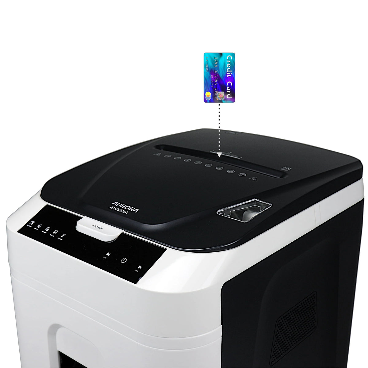 Destructeur de documents à micro-coupe Aurora GB de qualité professionnelle, à alimentation automatique, d’une capacité de 200 feuilles, avec bac de récupération coulissant