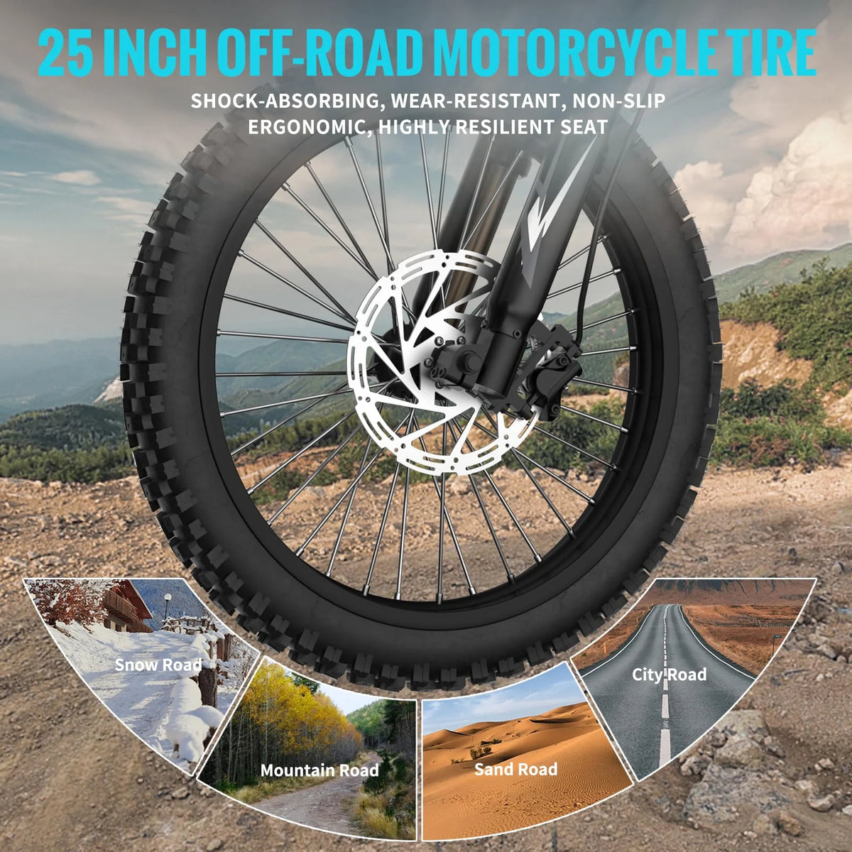 Riding'times GT73 Moto tout-terrain électrique pour adultes, 37 MPH 48V36.4AH 2400W 1747Wh Vélo électrique à double batterie, Autonomie de 85+ miles, Pneu de moto 25 Certifié UL2849, Suspension intégrale