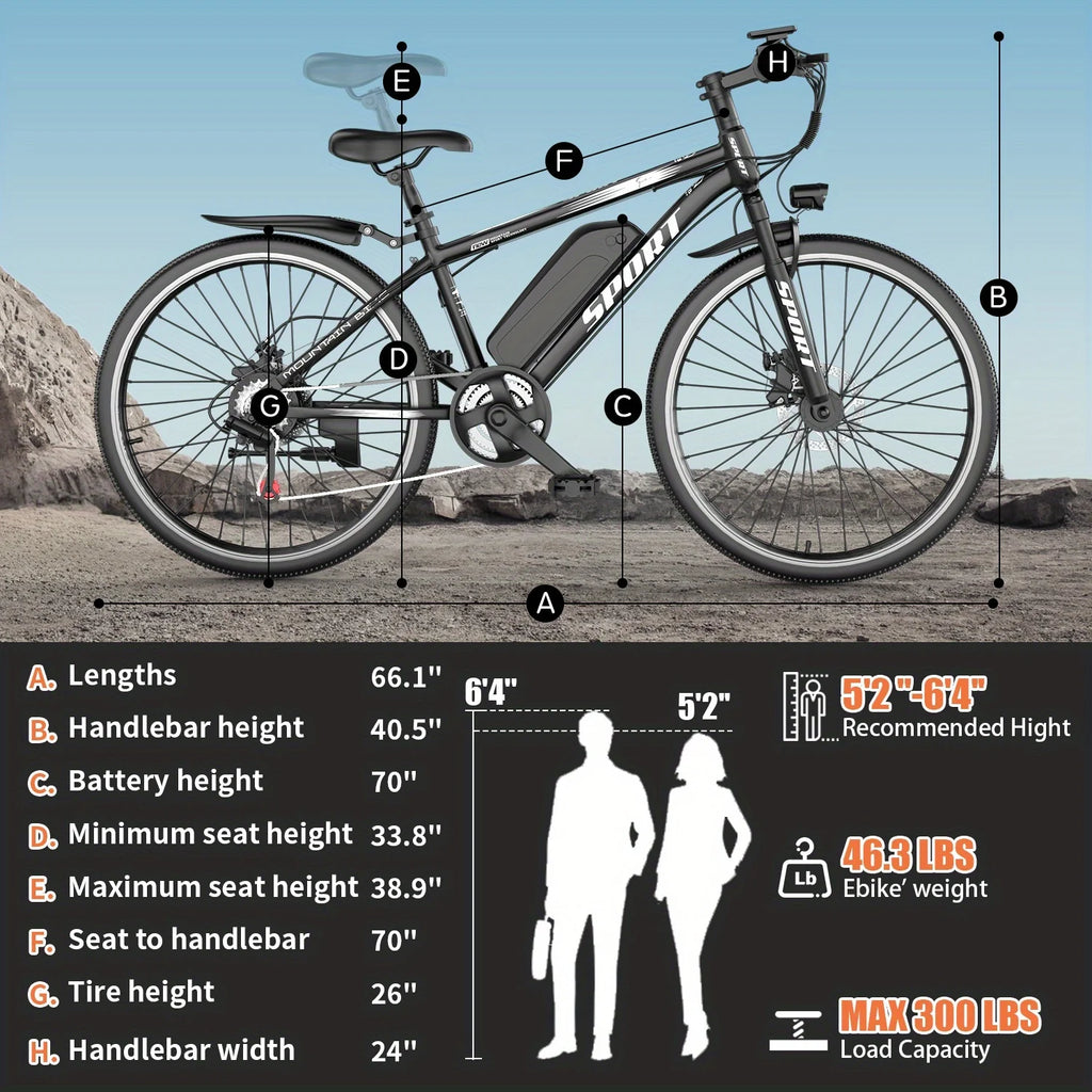 Vélo électrique MISODO pour adultes 26, puissance de crête de 750 W, VTT électrique 48 V 10 Ah, autonomie de 45 miles à 25 mi/h, VTT électrique tout-terrain pour adultes, professionnel, 7 vitesses, UL2849