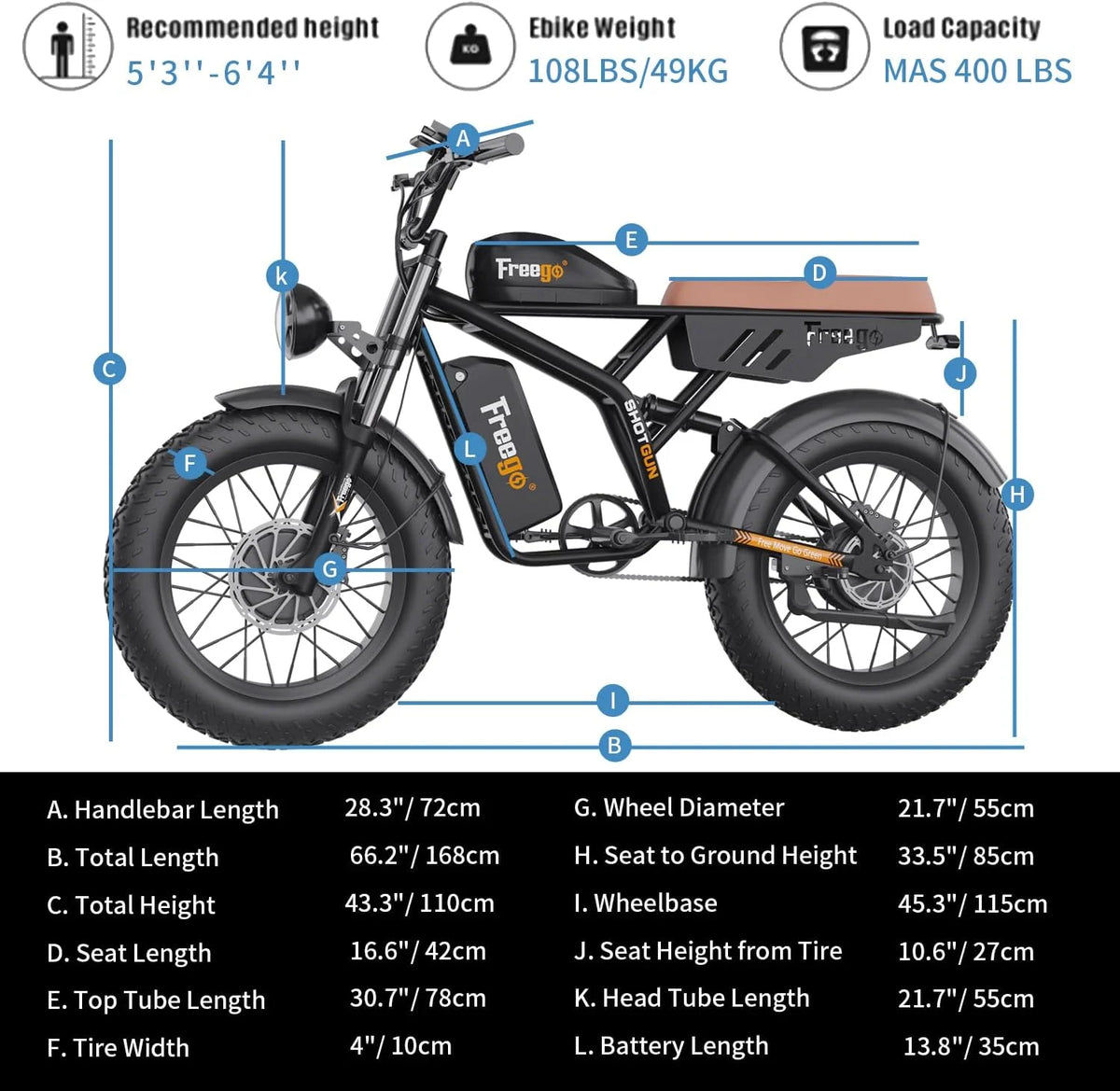 Vélo électrique Freego F3 Pro 2000W à double moteur pour adultes,  & double batterie 48V/40Ah, vélo électrique tout-terrain à pneus larges 20x4.0 avec batterie amovible, 34MPH&68 Longue autonomie E Bike UL2849