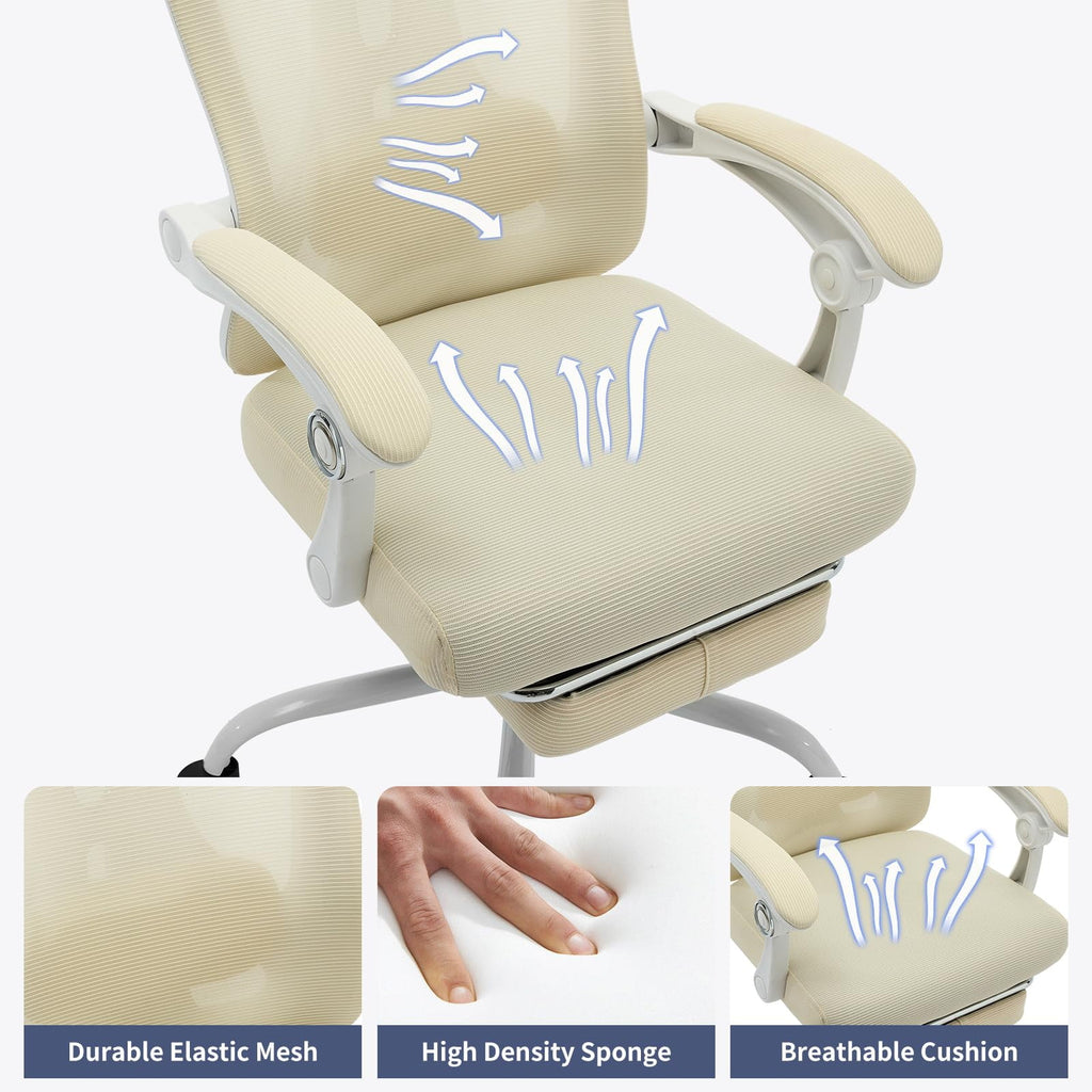 Chaise de bureau ergonomique, chaise de travail pivotante avec soutien lombaire réglable, chaise de bureau pour la maison avec repose-pieds, chaise gaming à dossier haut en maille