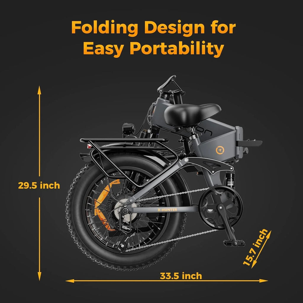 Vélo électrique Jasion X-Hunter pour adultes, vélo électrique avec moteur de 750 W et batterie amovible 48 V 13 Ah, vélo électrique pliant avec pneus larges 20 x 4,0, suspension intégrale, 7 vitesses