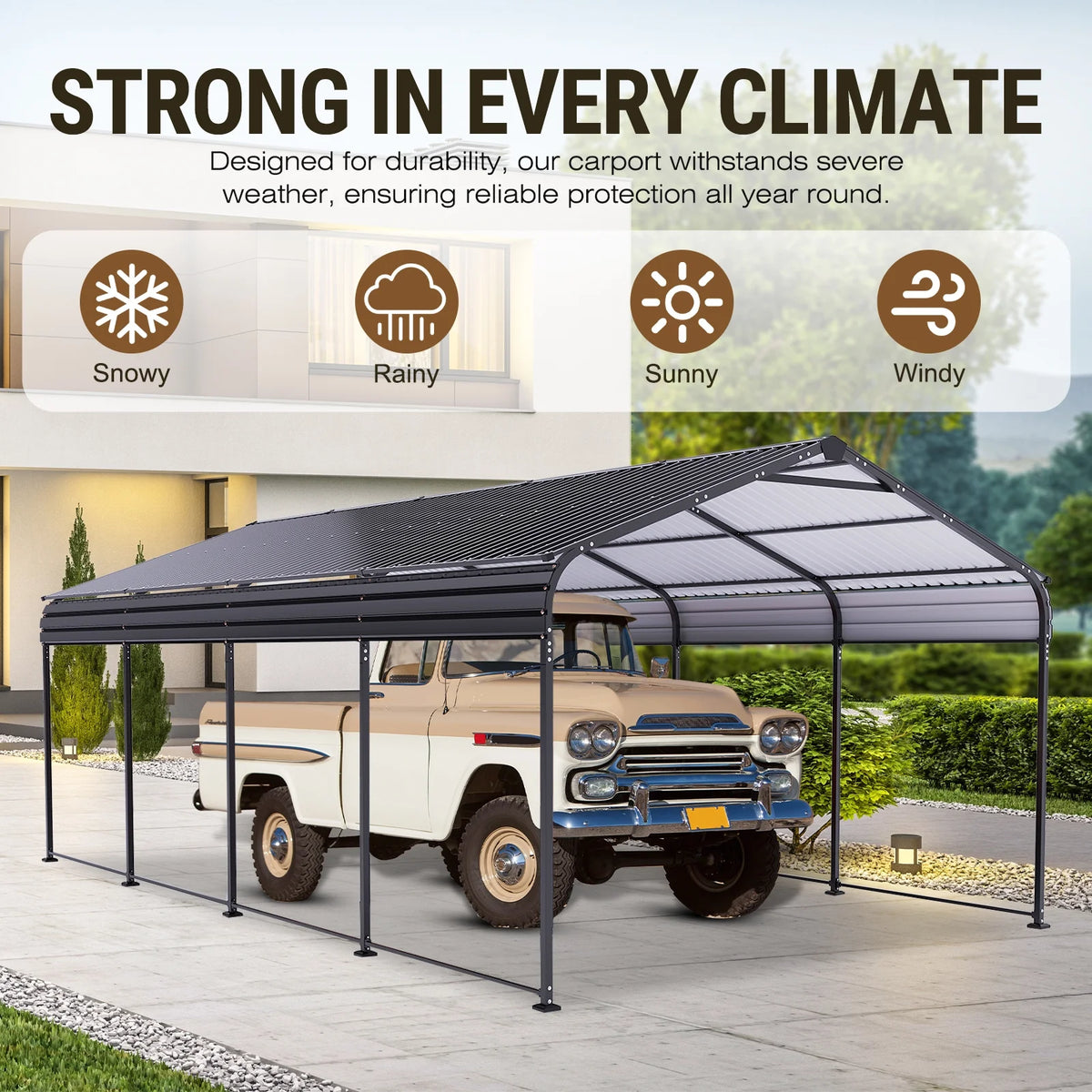 COBIZI Carport 10'x20' Grande tente pour voiture robuste avec structure en acier thermolaqué, garage portable avec parois latérales et portes amovibles, auvent pour voiture avec bâche toutes saisons pour fête en plein air, anniversaire, gris