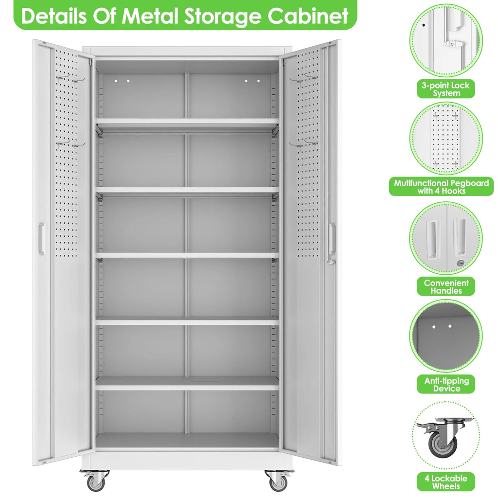 SUPEER Armoires de rangement métalliques à roulettes avec portes verrouillables et 5 étagères réglables, Armoire de rangement en acier pour garage, bureau, salle de classe, Assemblage requis(Noir)