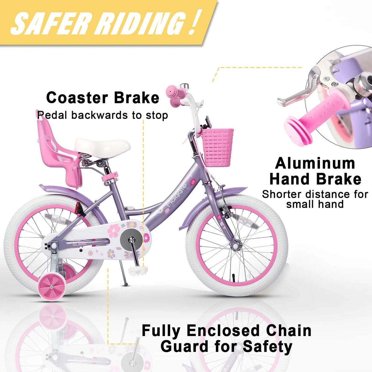 Vélo pour filles Glerc Maggie de 12 pouces pour enfants de 2 à 4 ans, Pêche