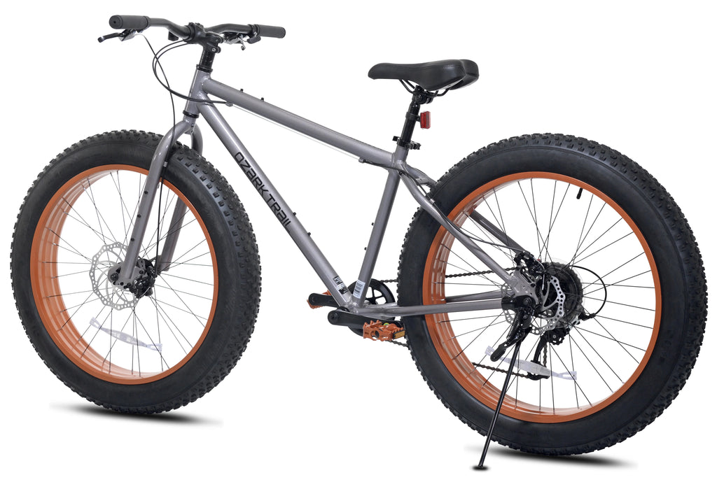 Vélo à pneus larges Ozark Trail, roues de 26 pouces, convient aux adolescents et aux adultes mesurant entre 1,58 m et 1,78 m, unisexe, gris