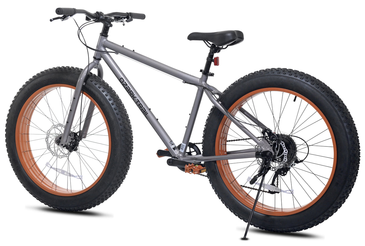 Vélo à pneus larges Ozark Trail, roues de 26 pouces, convient aux adolescents et aux adultes mesurant entre 1,58 m et 1,78 m, unisexe, gris
