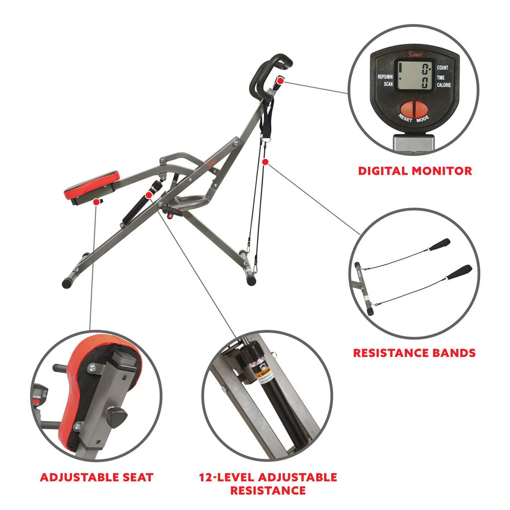 Sunny Health & Fitness Row-N-Ride PRO Appareil d’assistance aux squats pour un entraînement complet des fessiers, des cuisses et des jambes, SF-A020052
