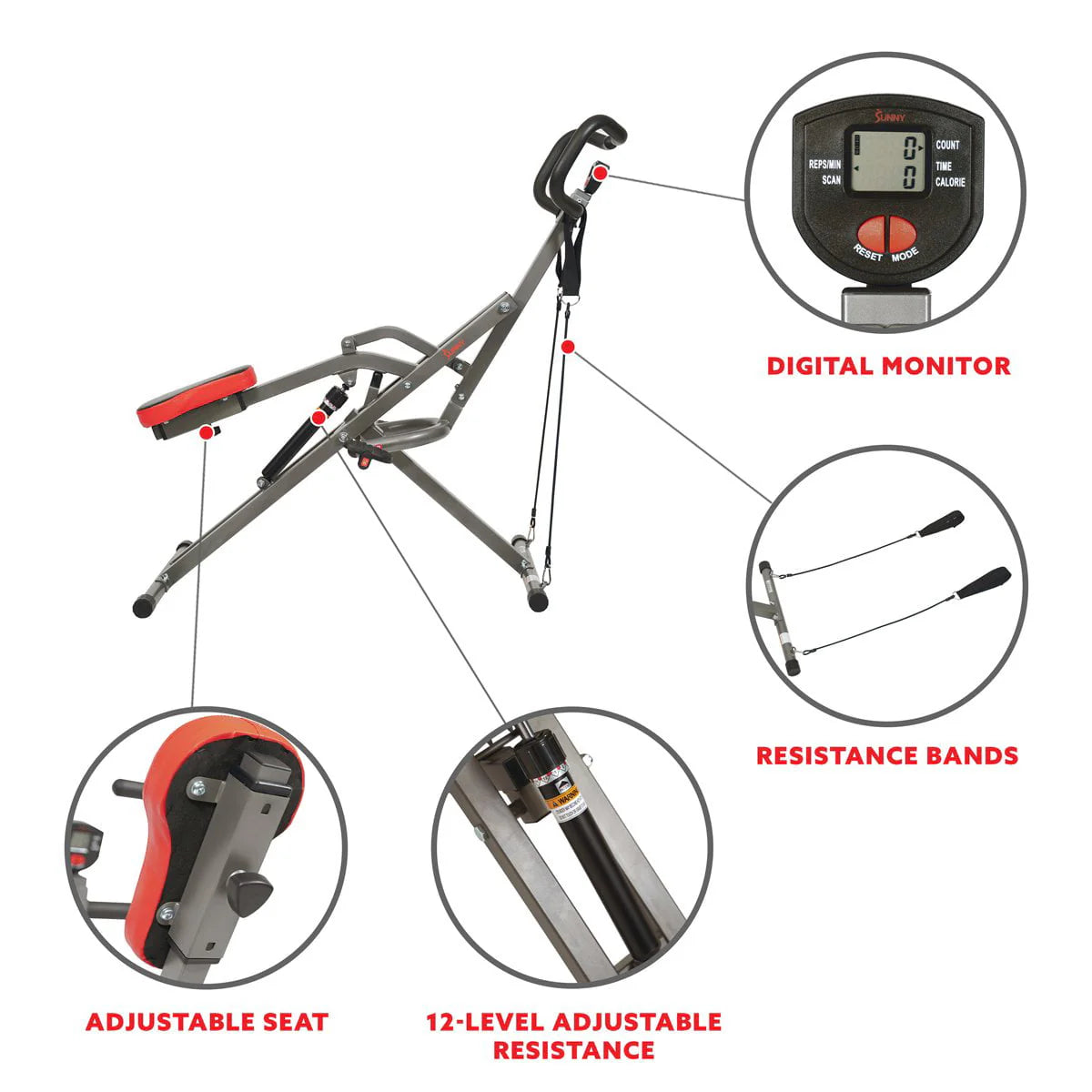 Sunny Health & Fitness Row-N-Ride PRO Appareil d’assistance aux squats pour un entraînement complet des fessiers, des cuisses et des jambes, SF-A020052