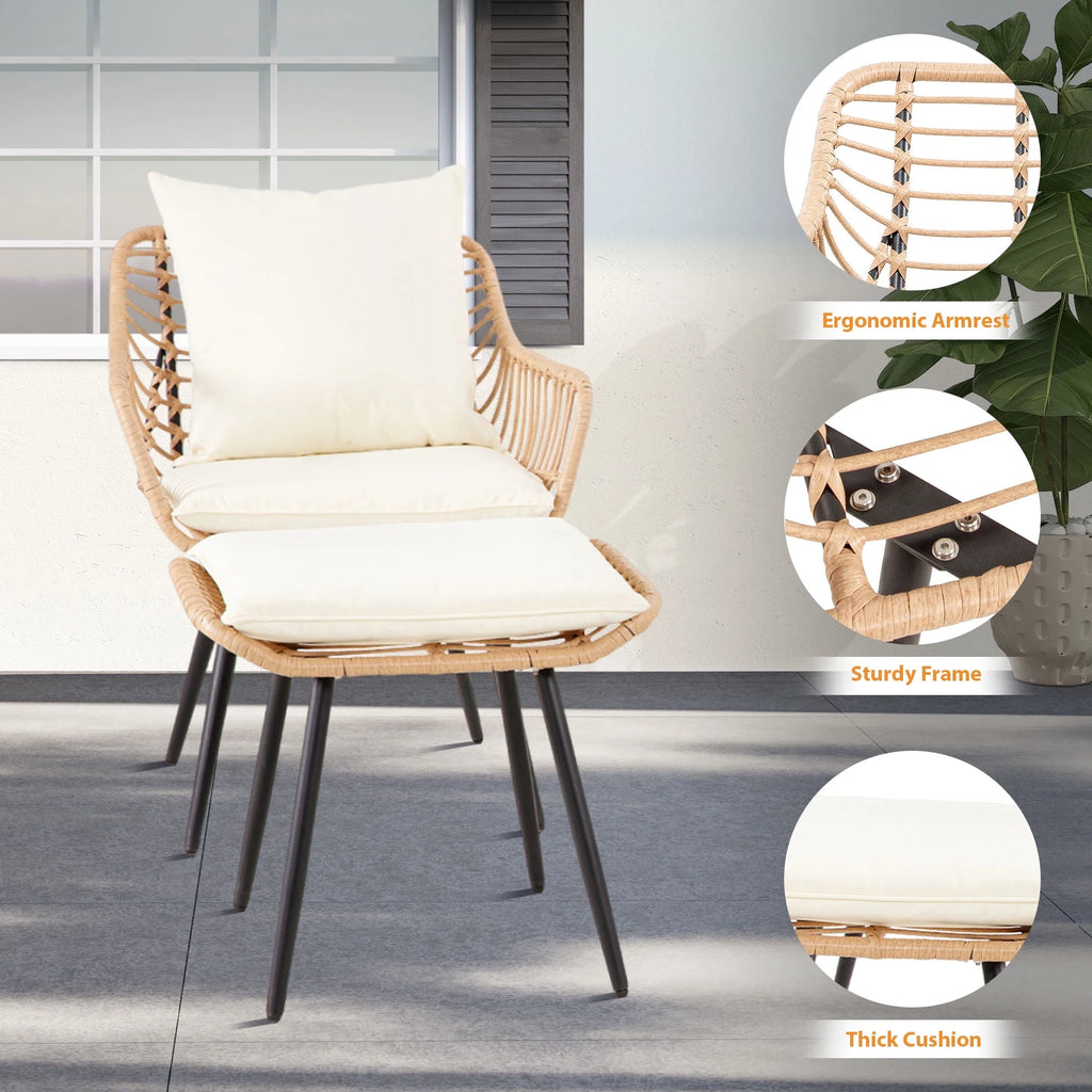 Salon de jardin Ainfox 7 pièces en promotion, canapé en rotin gris avec coussins gris