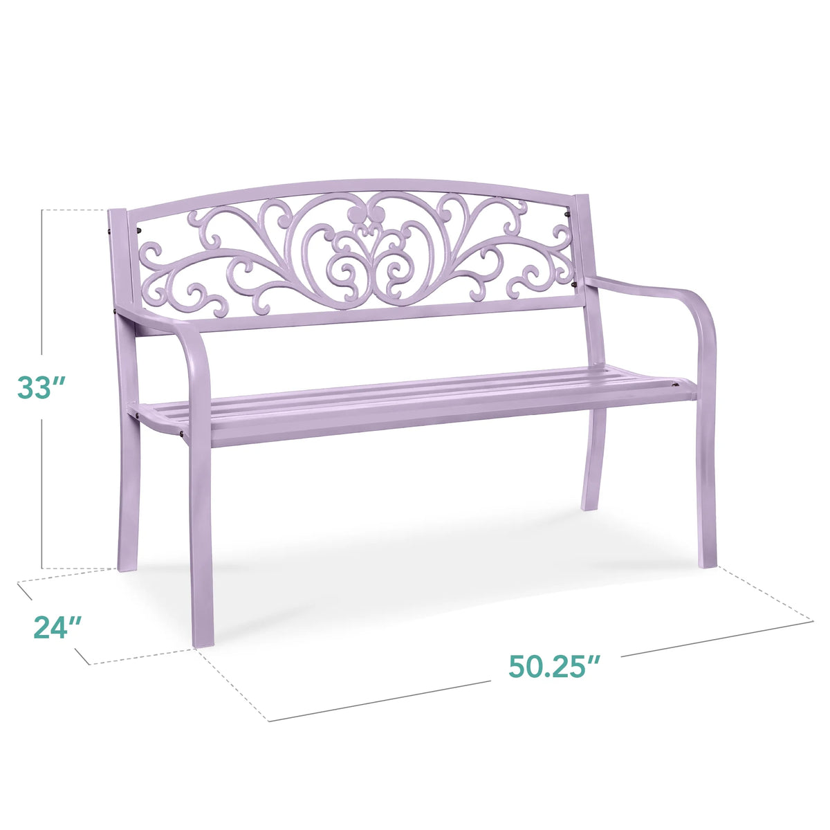 Best Choice Products Banc en Acier d'Extérieur Jardin Patio Porche Meuble avec Dossier à Motif Floral - Noir