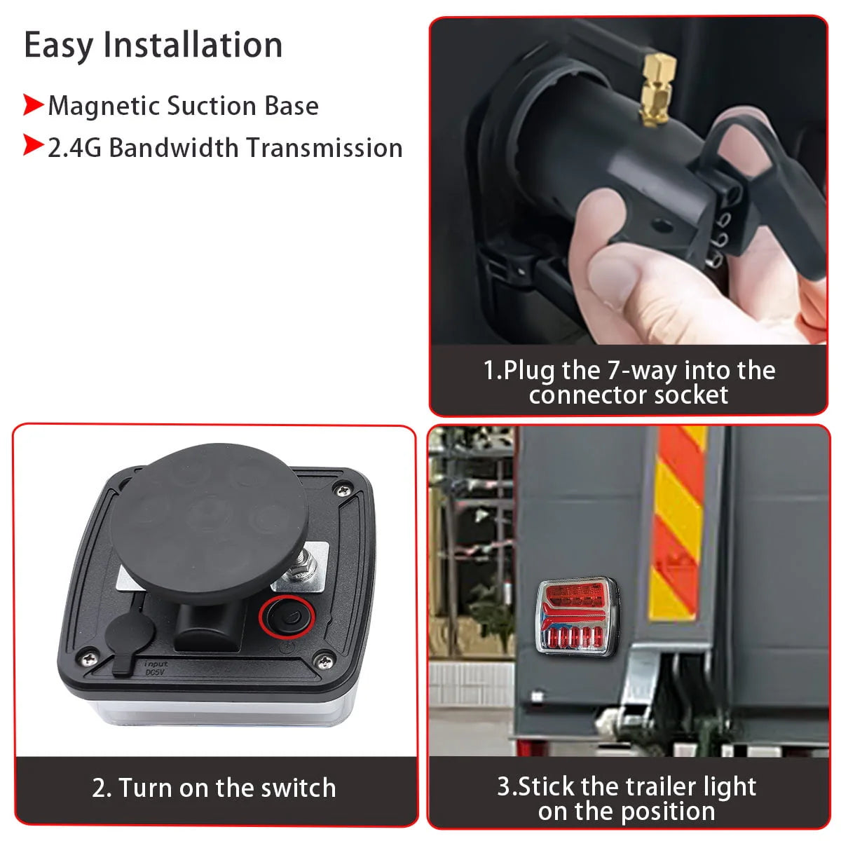 Kit de feux de remorquage magnétiques sans fil, Kit de feux de remorque rechargeables par batterie pour remorques, camions, camping-cars et bateaux