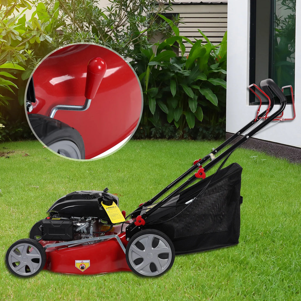Tondeuse à gazon, Tondeuse à gazon autotractée, Tondeuse à gazon à moteur essence 141cc, Tondeuse à gazon à pousser avec bac à gazon 50L, Grandes roues