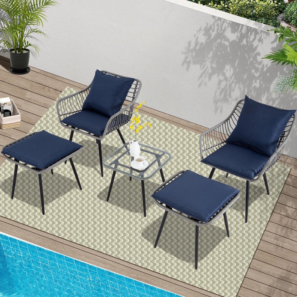 Salon de jardin Ainfox 7 pièces en promotion, canapé en rotin gris avec coussins gris