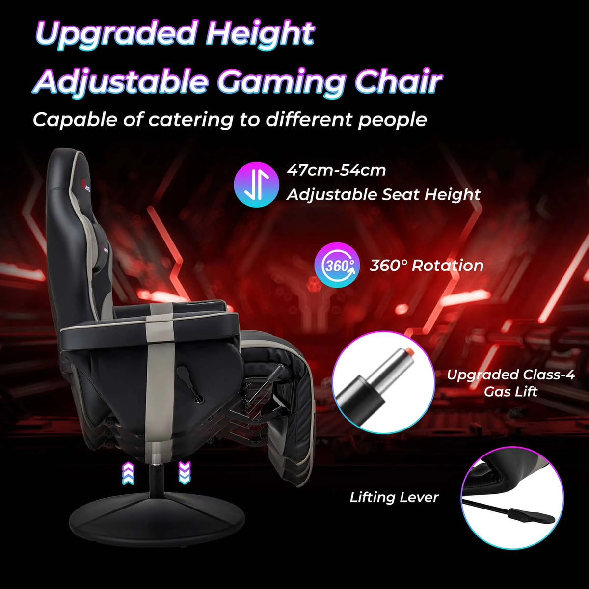 Fauteuil gaming inclinable Goplus avec massage, réglable en hauteur, pivotant, style racing, avec porte-gobelet, rouge