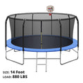 Trampoline de 14 pieds pour enfants, avec panier de basket et filet de sécurité, capacité de 880 lb pour 4 enfants, tapis imperméable et échelle, trampoline d’extérieur pour jardin