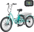 Tricycles électriques ABORON 24 26, batterie au lithium 36 V 10 Ah 350 W, triporteur électrique 7 vitesses pour adultes avec grand panier arrière et siège réglable