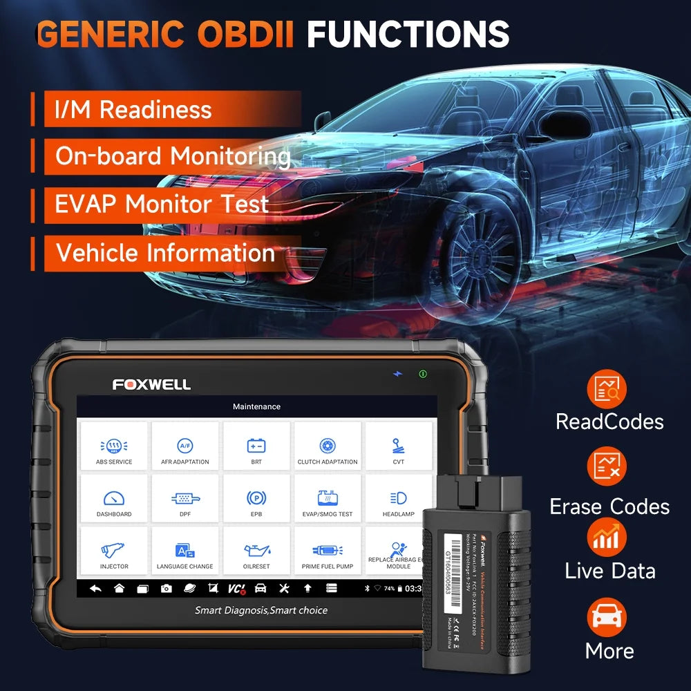 Scanner OBD2 Bluetooth Foxwell GT60, outil de diagnostic automobile pour tous les systèmes, 24 fonctions d’entretien, lecteur de codes défauts et outil de purge ABS