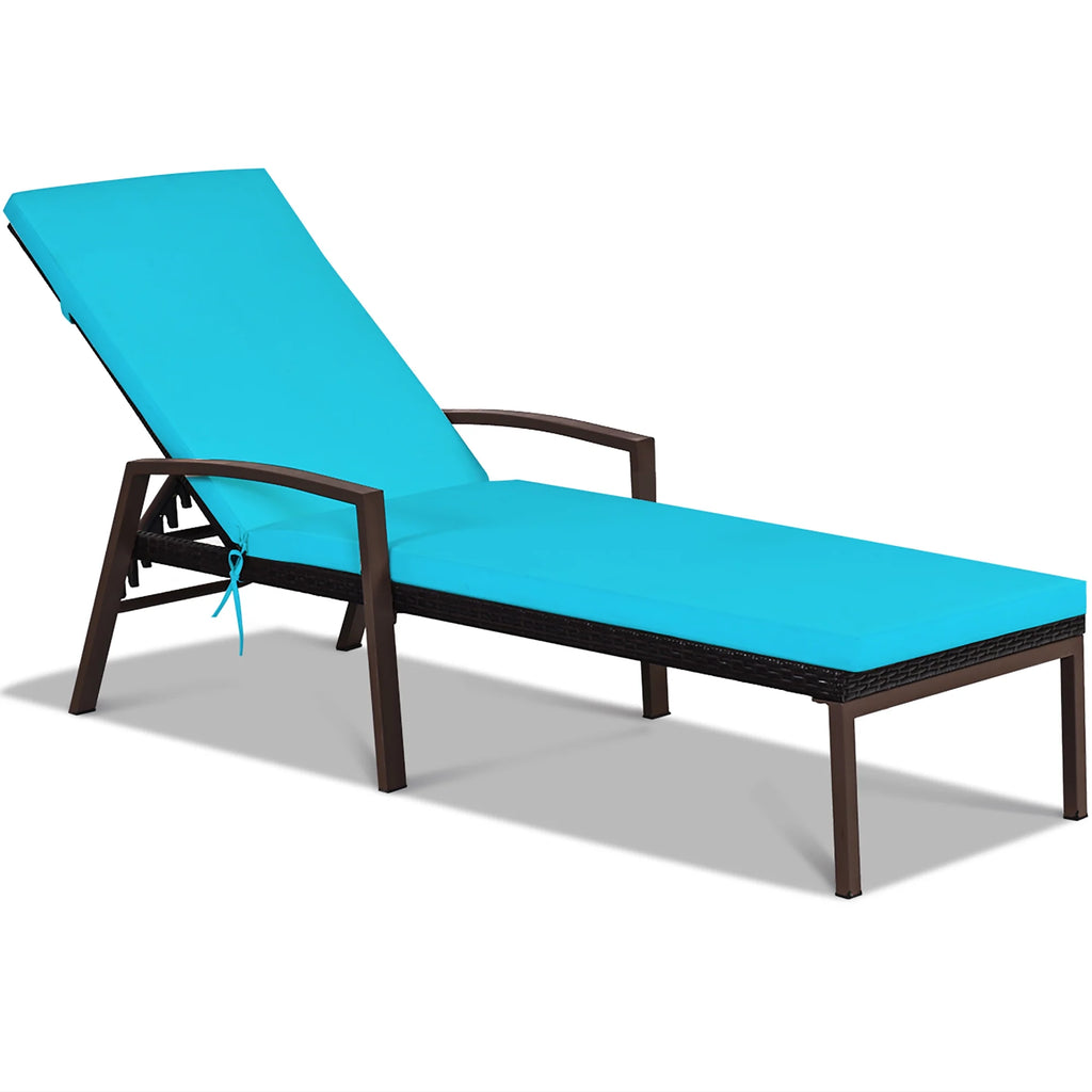 Costway Lot de 2 chaises longues de jardin en rotin, inclinables avec dossier réglable et coussinés, rouges