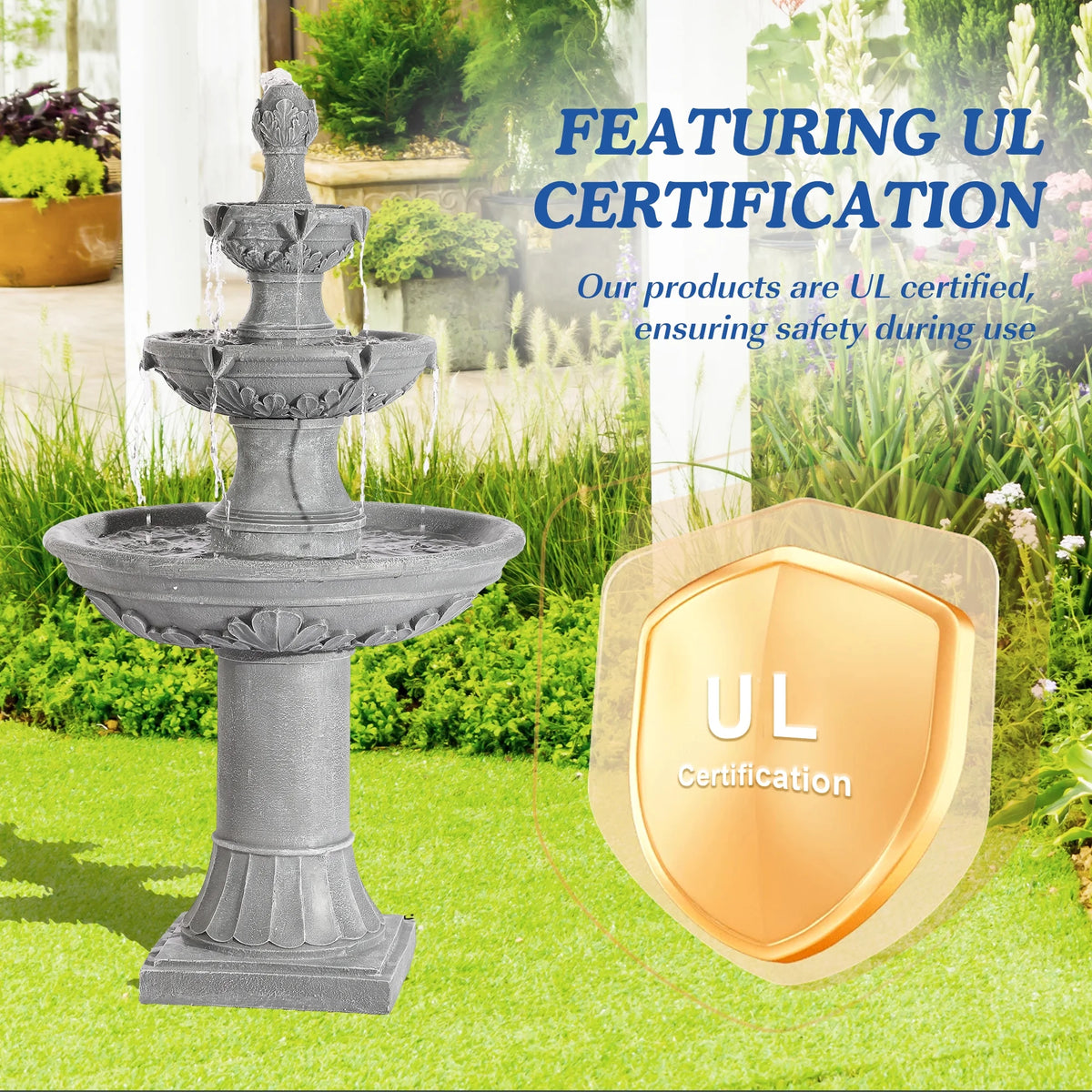 MAGIC UNION Fontaine d’eau de jardin d’extérieur, fontaines et cascades italiennes de 48,4 po de haut, grande fontaine d’intérieur à trois niveaux avec cascade et bulleur, avec pompe, pour la décoration de la maison et de la cour