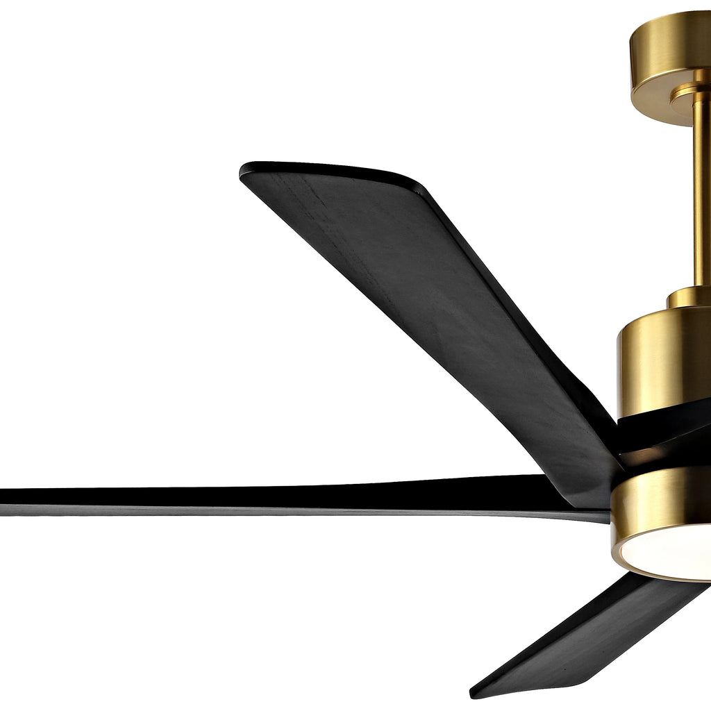 Ventilateur de plafond WINGBO 54 pouces à courant continu avec éclairage et télécommande, 5 pales réversibles en bois sculpté, laiton/noir