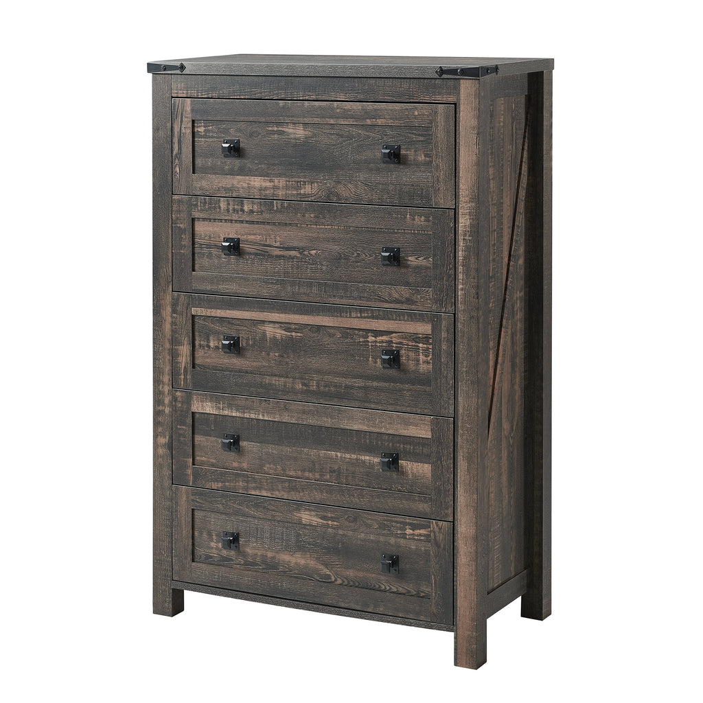 Commode Keywhat Farmhouse à 5 tiroirs pour chambre, meuble de rangement en bois pour salon, blanc antique