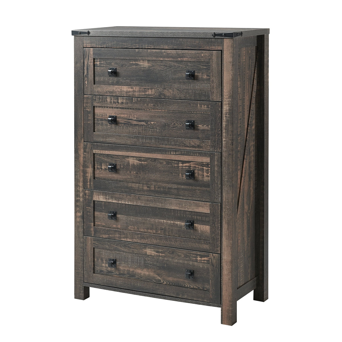Commode Keywhat Farmhouse à 5 tiroirs pour chambre, meuble de rangement en bois pour salon, blanc antique