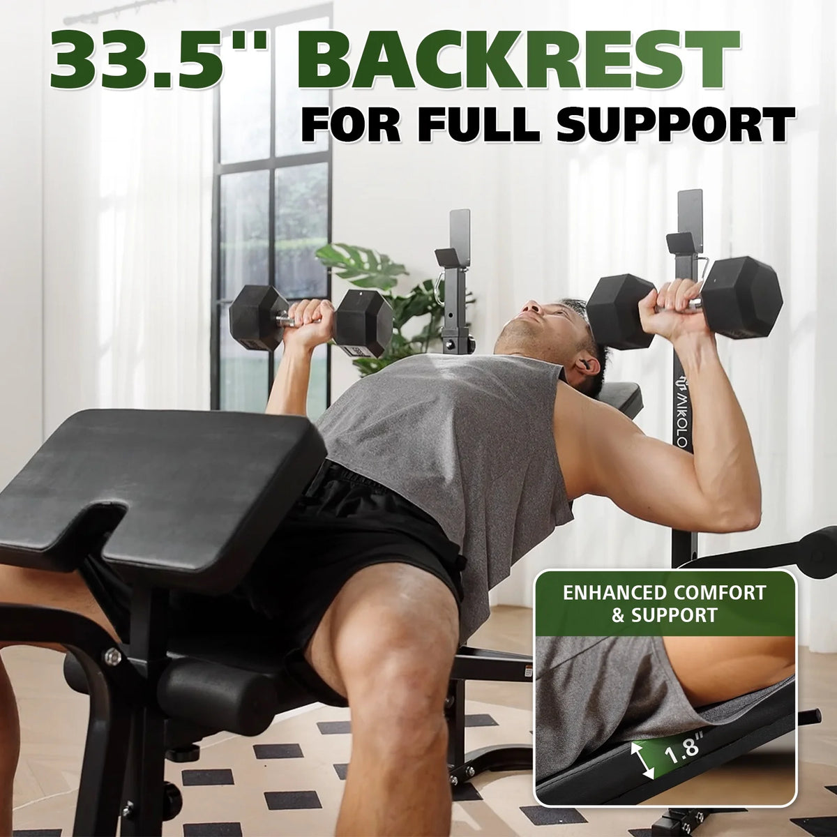 Ensemble de banc de musculation réglable Mikolo, capacité de 800 lb, banc de musculation complet 6-en-1 avec extension des jambes, ensemble de banc de musculation multifonction pour salle de sport à domicile