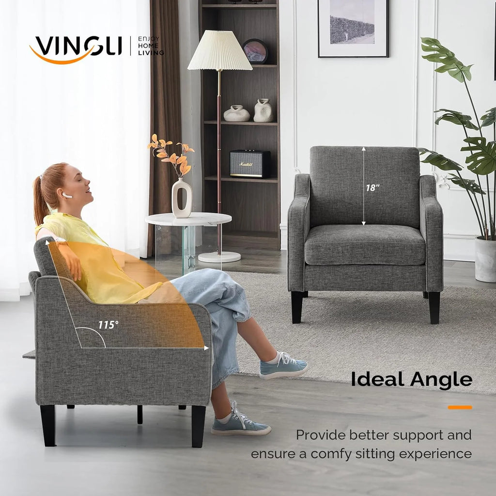 Fauteuil confortable en chenille VINGLI Mid-Century Modern, Blanc crème