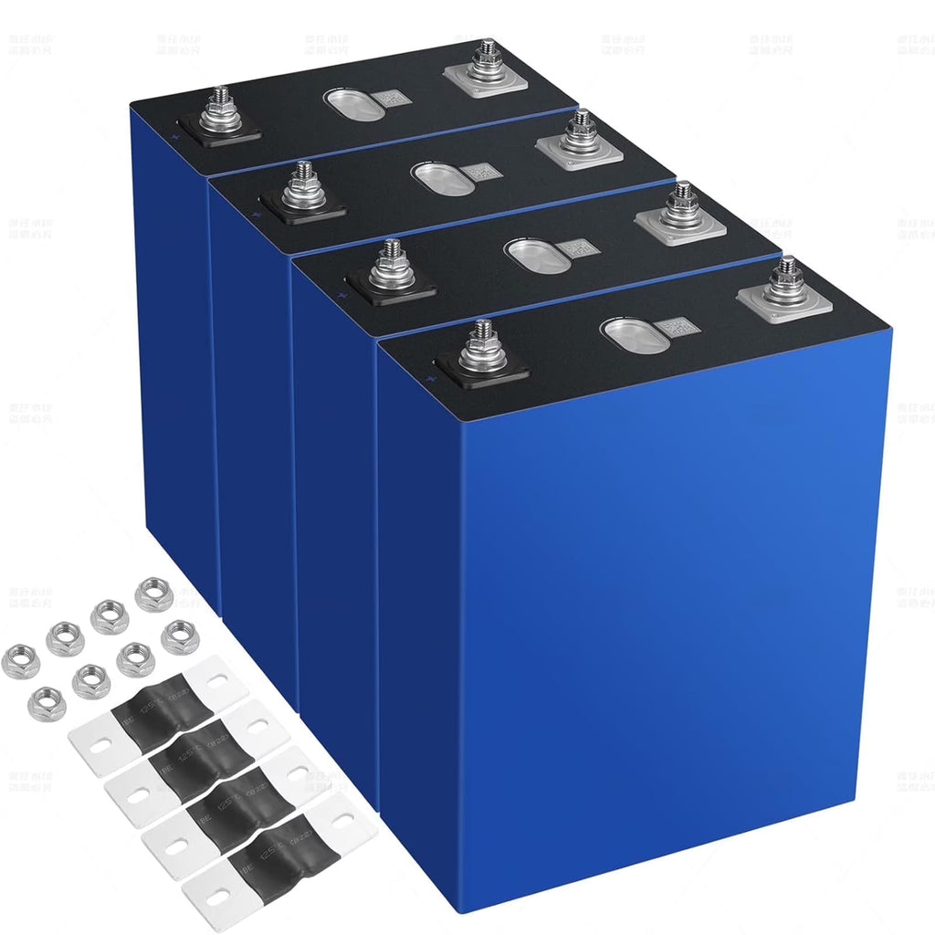 Lot de 4 batteries LiFePO4 de qualité A, 280 Ah, 3,2 V, rechargeables, à décharge profonde, avec écrous et barres omnibus, 8 000 à 10 000 cycles de vie, batteries de remplacement pour systèmes solaires, voitures et camping-cars
