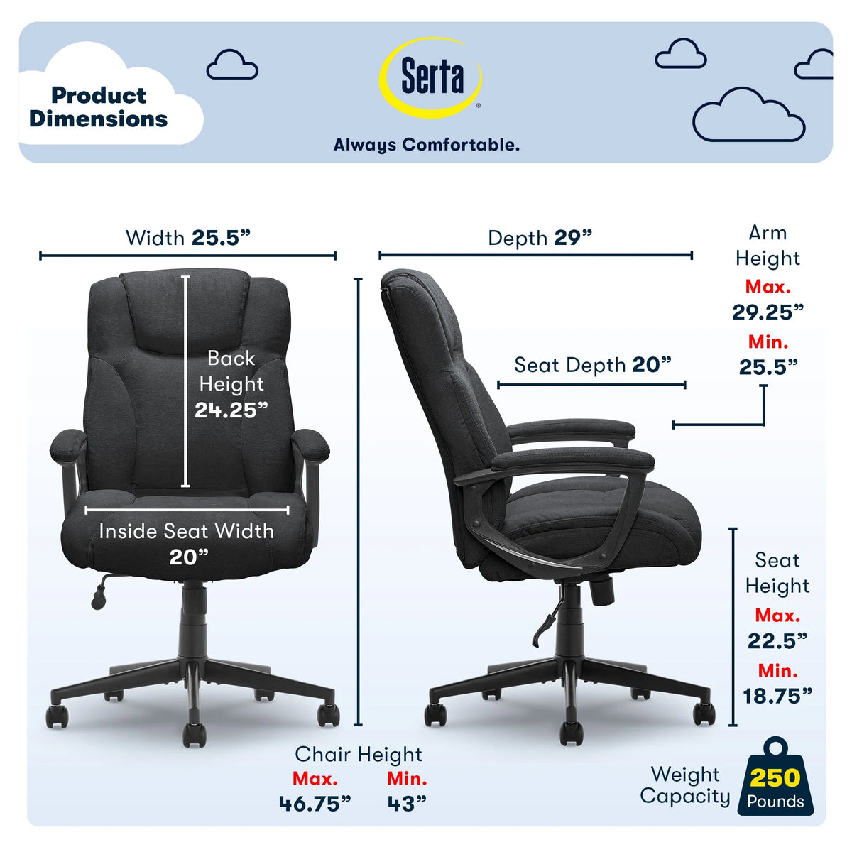 Chaise de bureau Serta Connor en microfibre gris clair