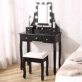 Coiffeuse de maquillage VEANERWOOD avec 10 lumières LED, coiffeuse avec miroir lumineux et tabouret rembourré, 5 tiroirs et 2 étagères, meuble de toilette pour chambre, luxueuse, noire