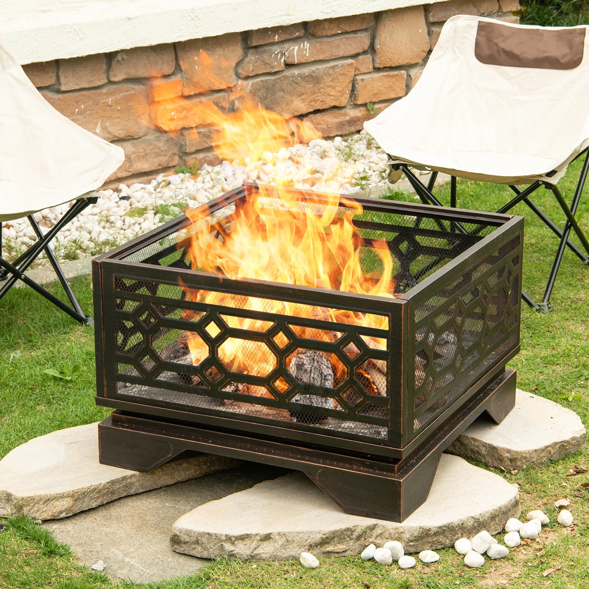 MistMo 26 Brasero carré en bois pour terrasse et jardin extérieur