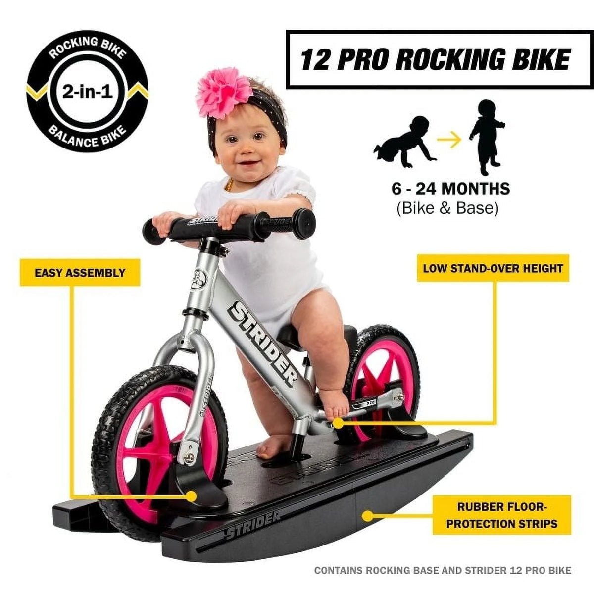Strider - Vélo d’équilibre bascule 2-en-1 12 Pro, de 6 mois à 5 ans - Argent