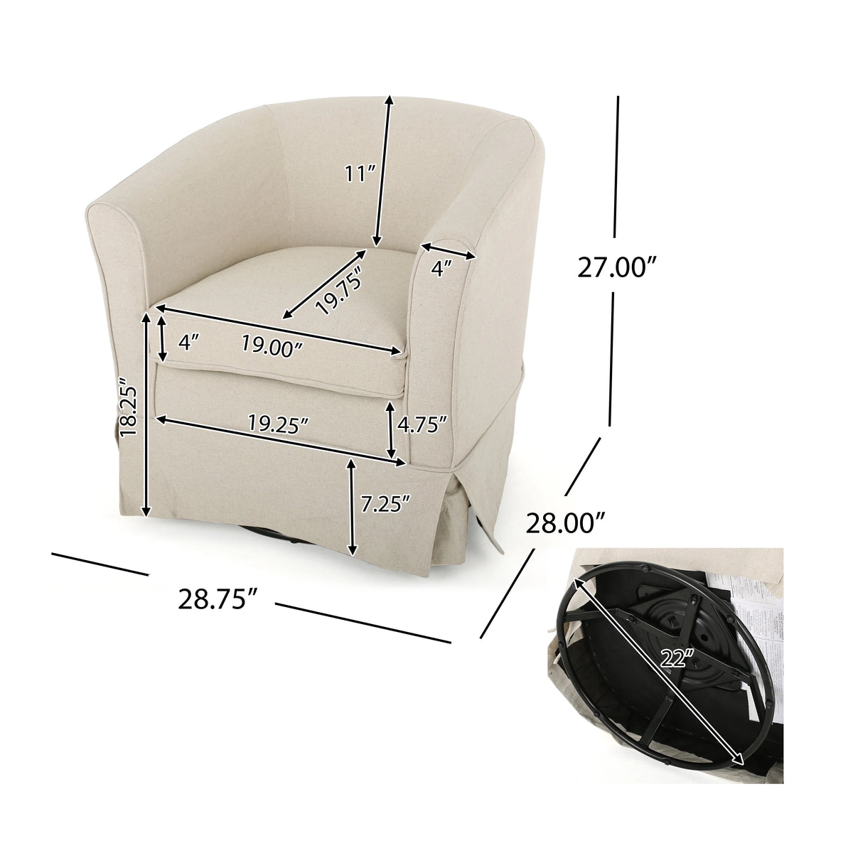 Fauteuil club pivotant contemporain Tiffin de GDF Studio, tissu naturel et noir