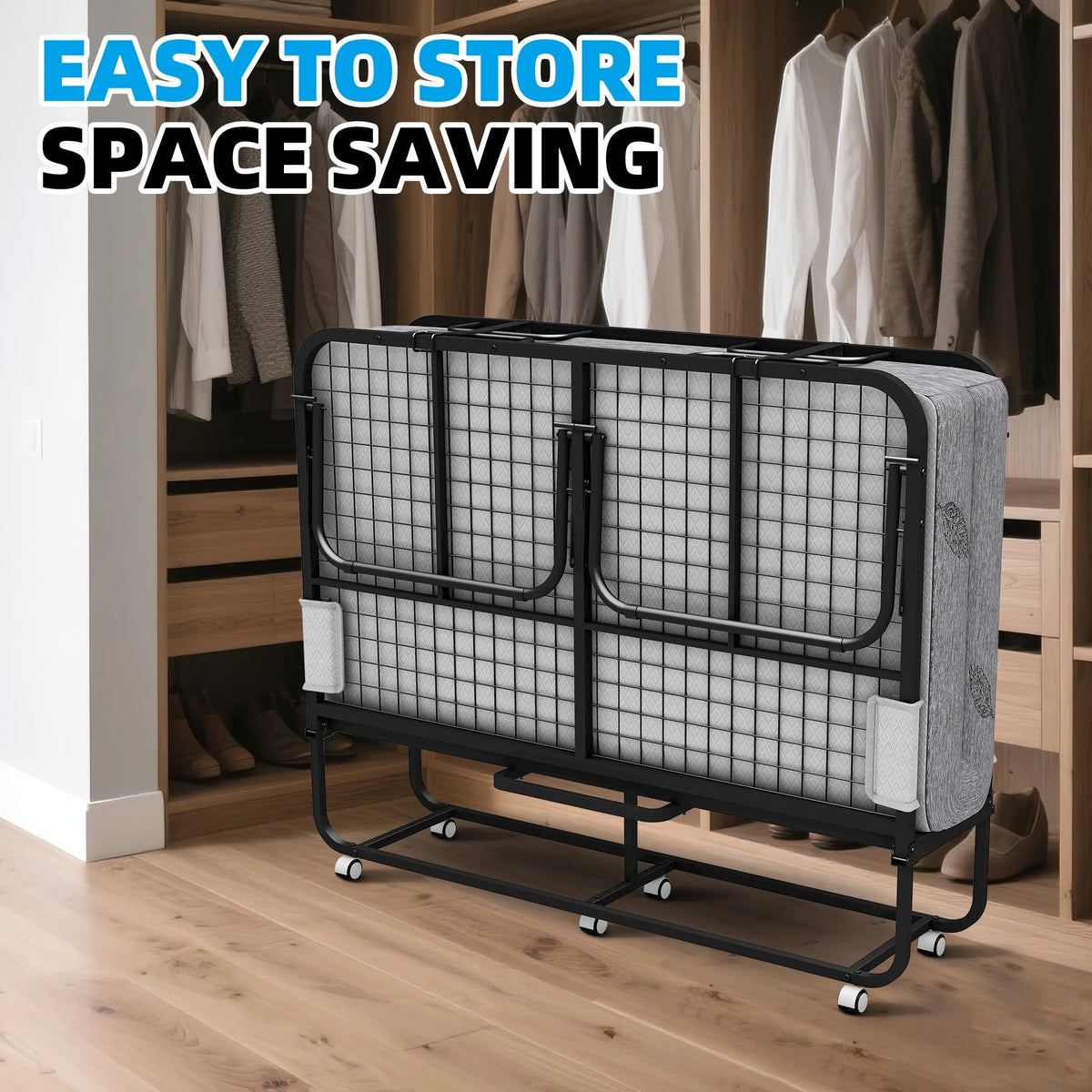 Lit pliant avec matelas 75 x 31 format lit de camp Lit plié, lit d'appoint sur roulettes portable et pliable lit supplémentaire pour adultes lit de repos avec matelas en mousse à mémoire de forme 5 cadre en grille métallique robuste peu encombrant