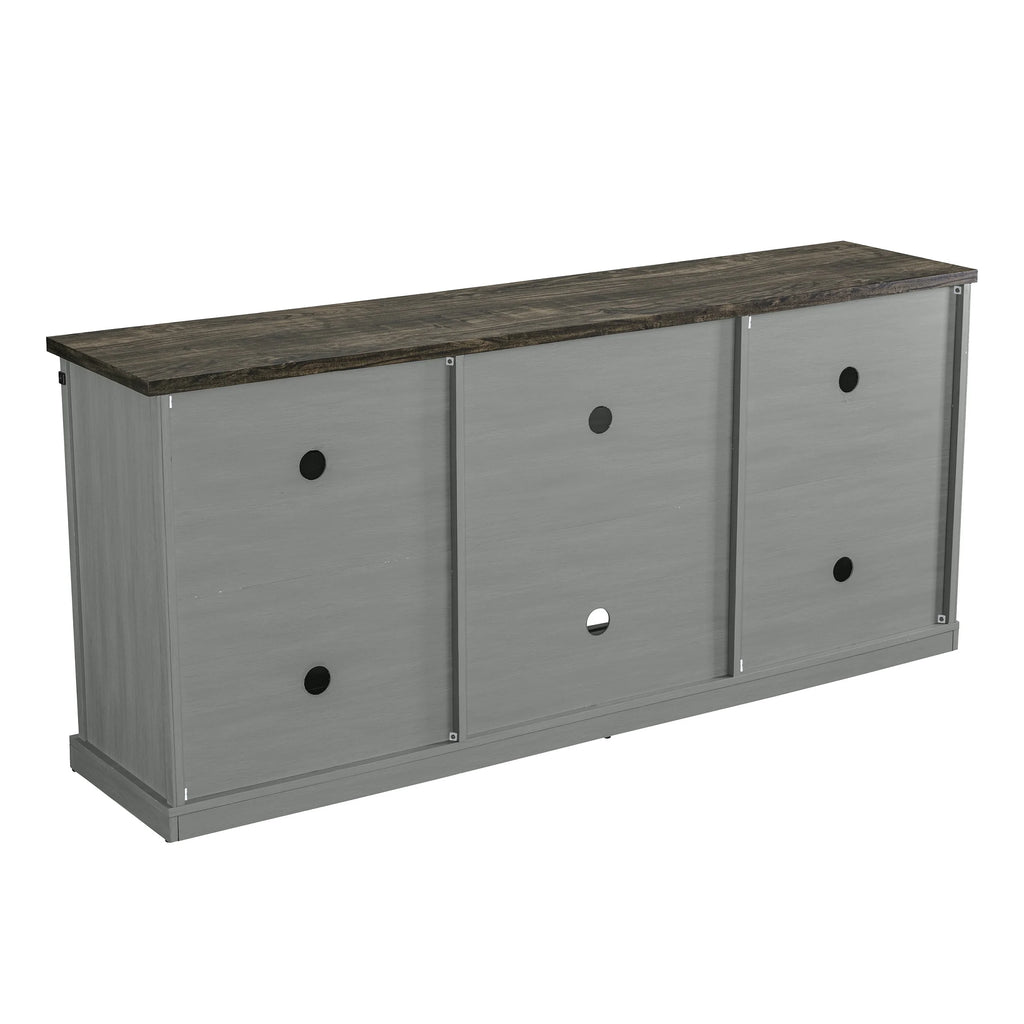 Meuble TV rustique FESTIVO pour téléviseur 75 pouces, centre de divertissement, meuble TV avec porte de grange coulissante, console TV de 68 pouces, meuble multimédia de salon avec étagère réglable - Blanc cassé