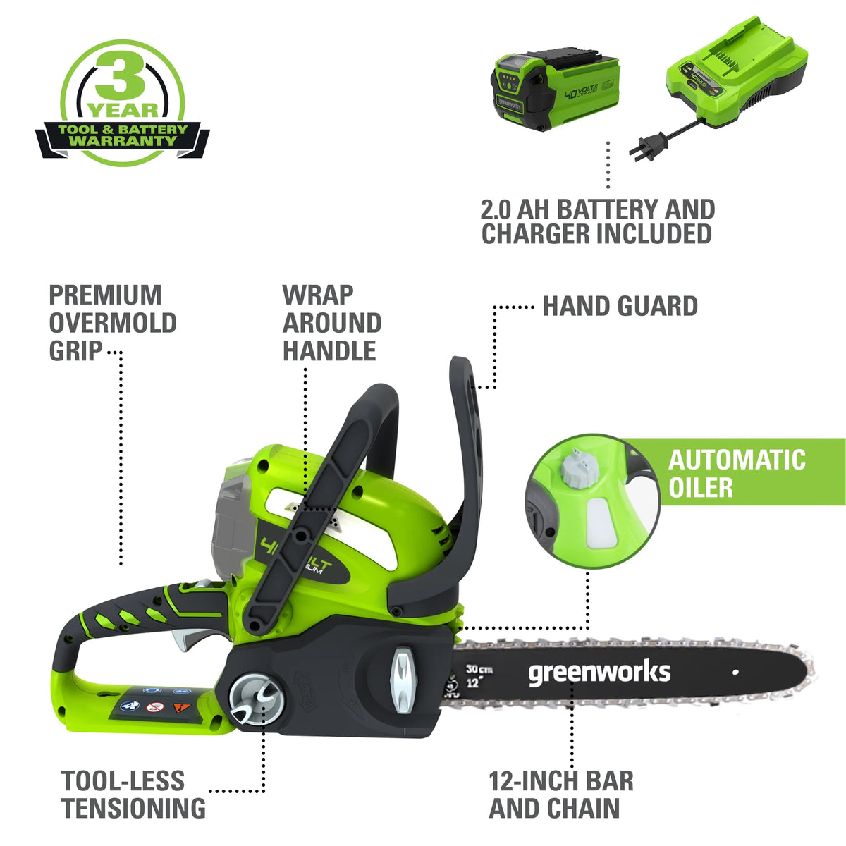 Tronçonneuse sur batterie Greenworks 12 40 V