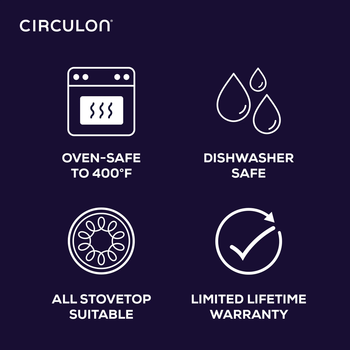 Batterie de cuisine antiadhésive en aluminium Circulon A1 Scratch Defense de 10 pièces, acier inoxydable moulé
