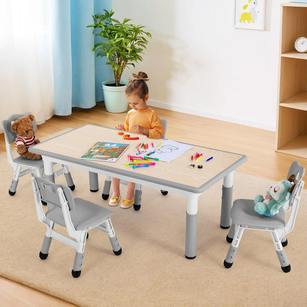 Ensemble table et 4 chaises pour enfants LAZY BUDDY, bureau réglable en hauteur pour tout-petits avec plateau graffiti, ensemble de table d’activités pour enfants pour crèche et maison