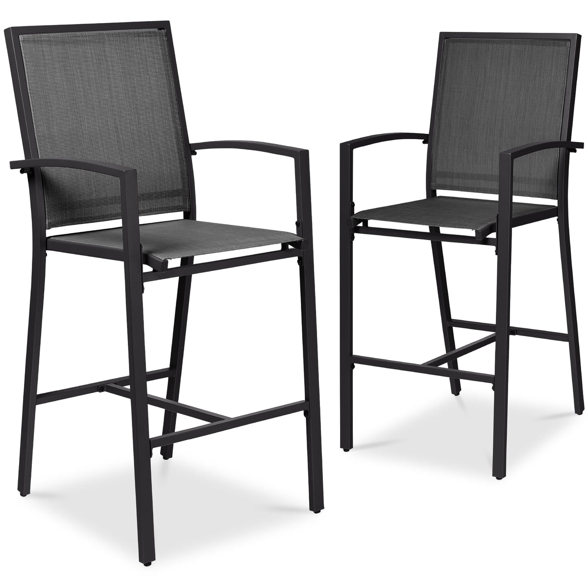 Best Choice Products Lot de 2 tabourets de bar d'extérieur, Chaises de patio hauteur bar avec maille toutes saisons - Noir/Noir