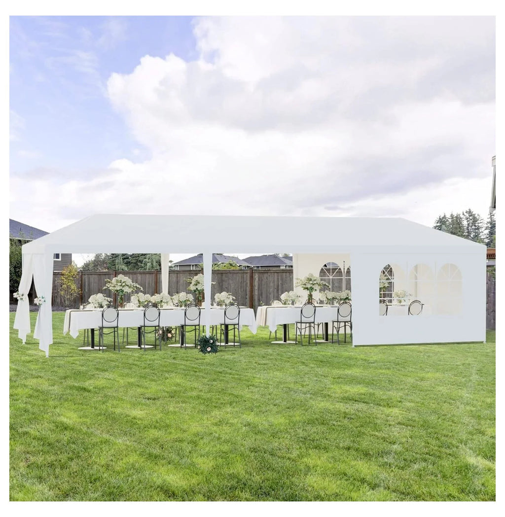 Tente de réception extérieure 10'x30', auvent de mariage, chapiteau de camping imperméable, abri de barbecue robuste, 8 parois latérales amovibles (10x30)