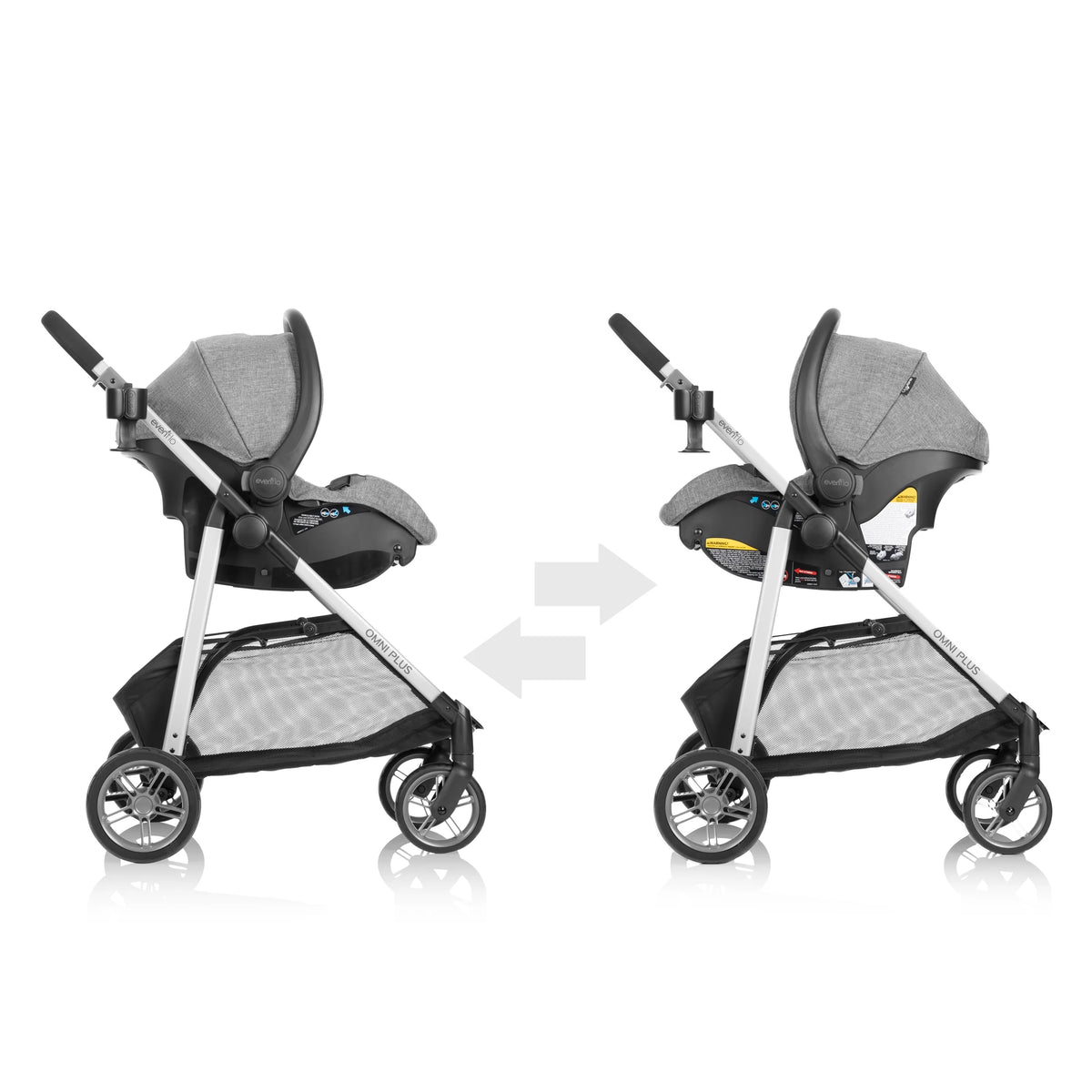 Système de voyage modulaire Evenflo Omni Plus avec siège auto pour bébé LiteMax Sport, gris Mylar, unisexe