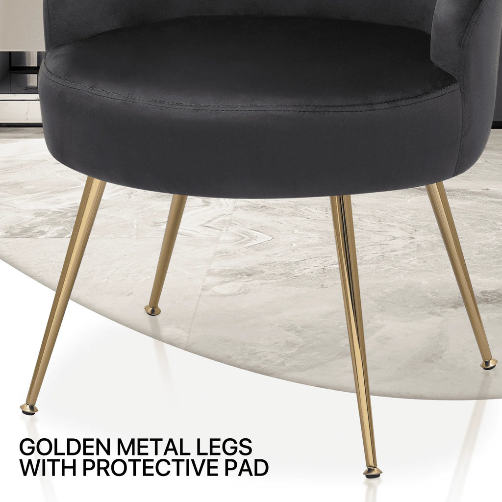 Fauteuil d'appoint en velours MoNiBloom, Fauteuil individuel moderne rembourré, Fauteuil club tonneau confortable pour salon avec pieds en métal doré pour chambre, salle de lecture, bureau, Noir