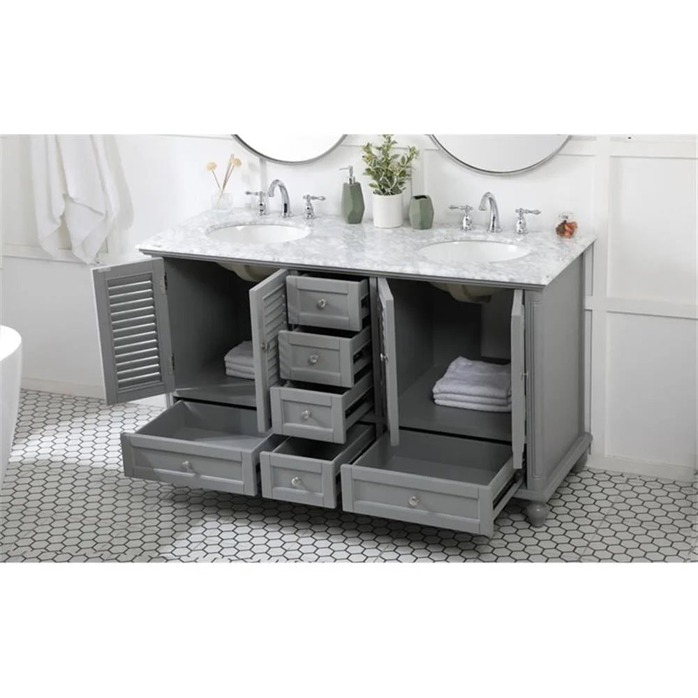 Meuble-lavabo double élégant de 60 pouces pour salle de bain, blanc antique
