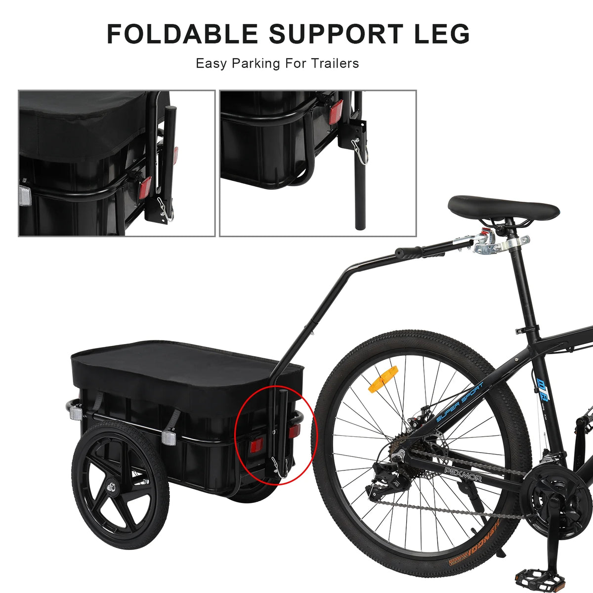 Remorque cargo pour vélo PEXMOR, remorque chariot pour vélo avec attelage universel et housse imperméable