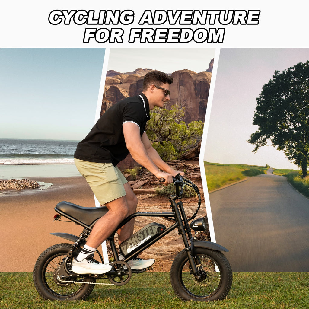 Vélo électrique AVDL, vélo à pneus larges de 16 pouces, moteur de 500 W, batterie amovible 48 V 12 Ah, suspension intégrale, 38 miles en mode électrique pur, 55 miles avec pédalage